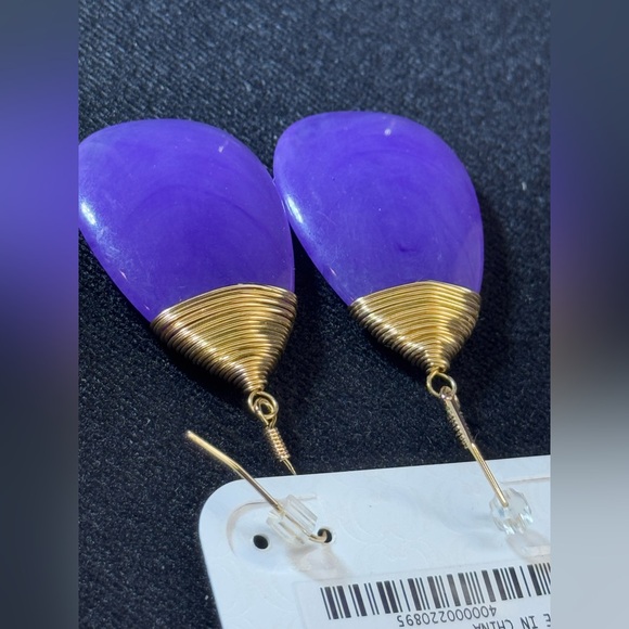 Charming Charlie’s Gold Tone Purple Enamel￼ Teardrop Earrings 2 inch approx - Picture 5 of 5